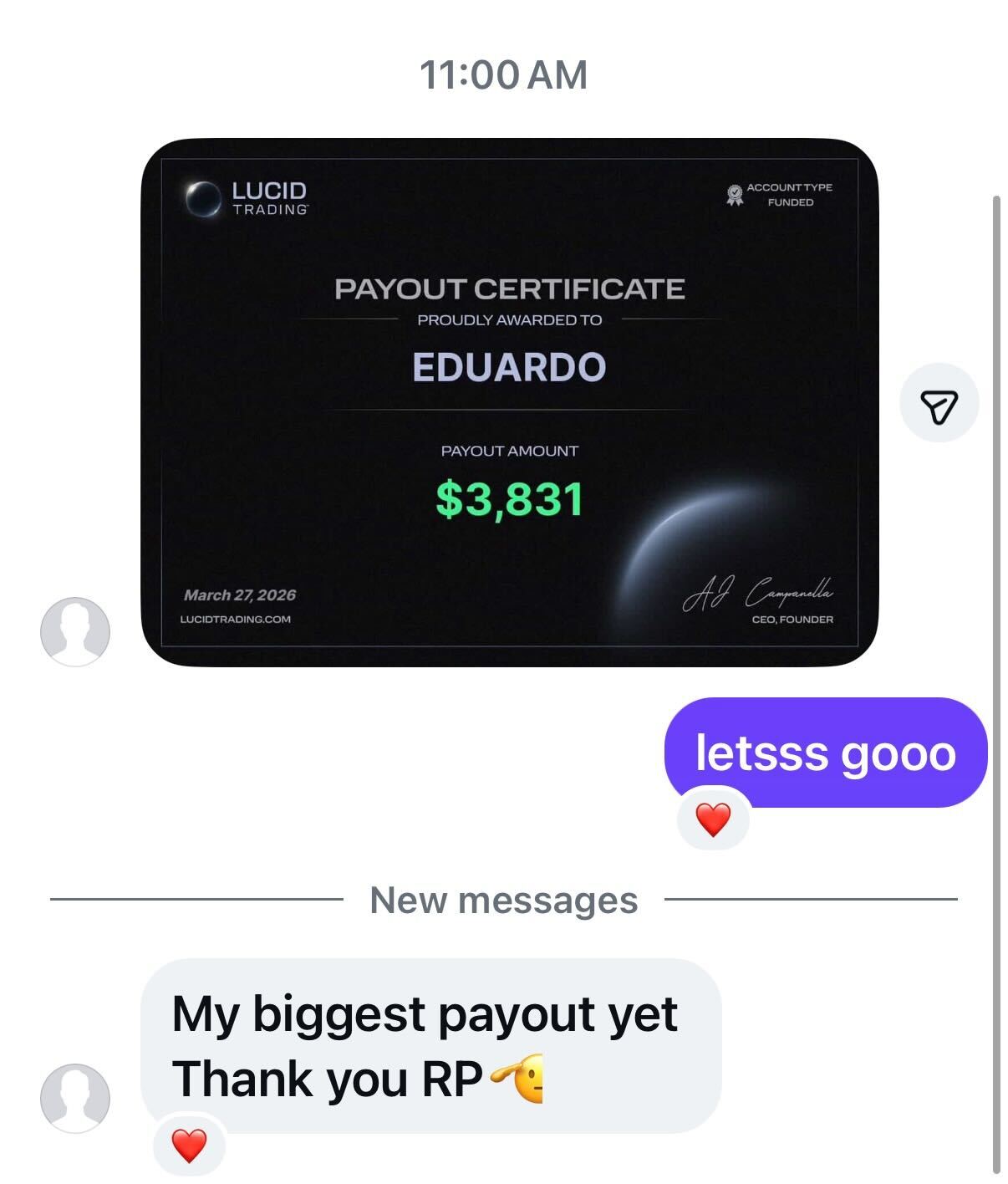 Lucid payout certificate