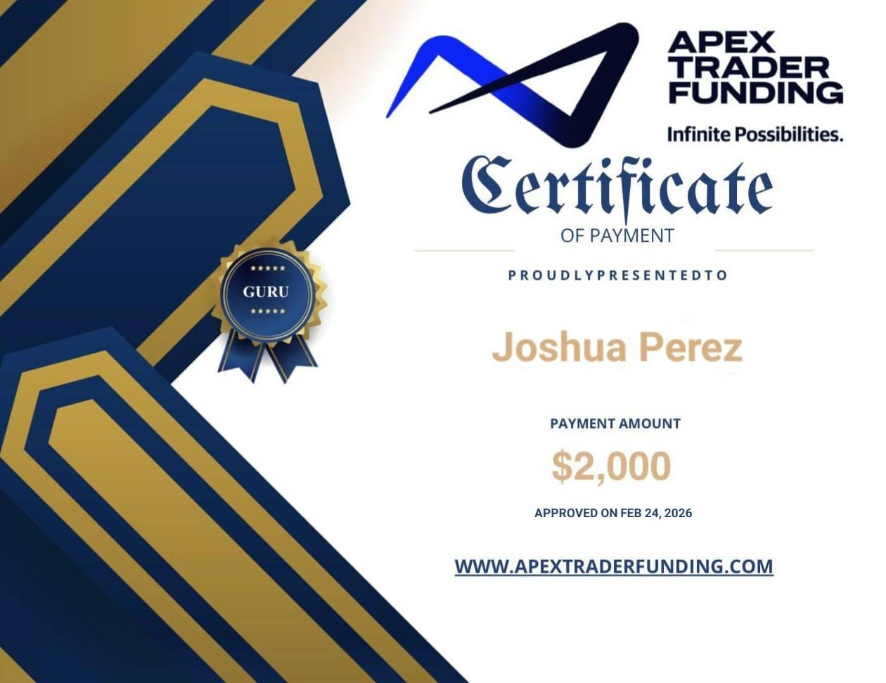 Apex payout certificate